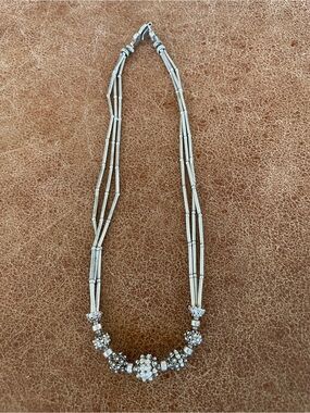 Vintage Silver 925 ? Floral Ball Bead & Tube Bali Style Multi-Strand Necklace
